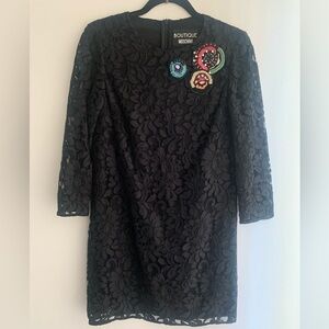 MOSCHINO Appliqué Lace Sheath Mini Dress - Size 12 - Black - Pristine!